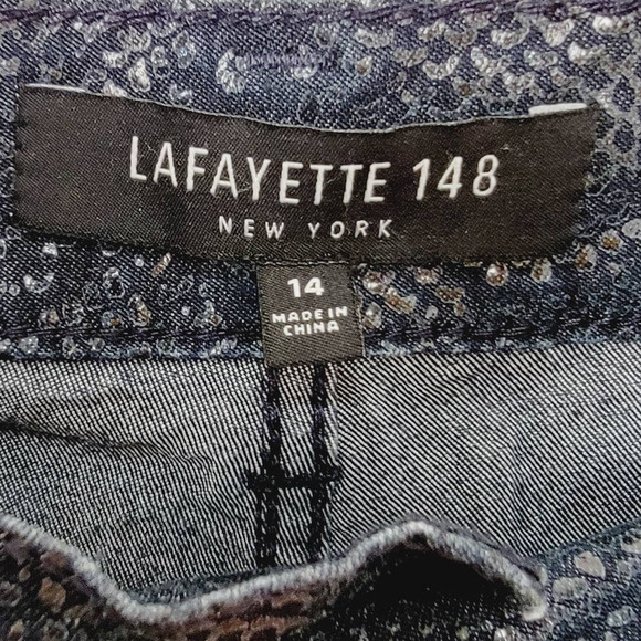 Lafayette 148 New York Navy Coated Metallic Snake Embossed Straight Jeans - 14 - Picture 7 of 7